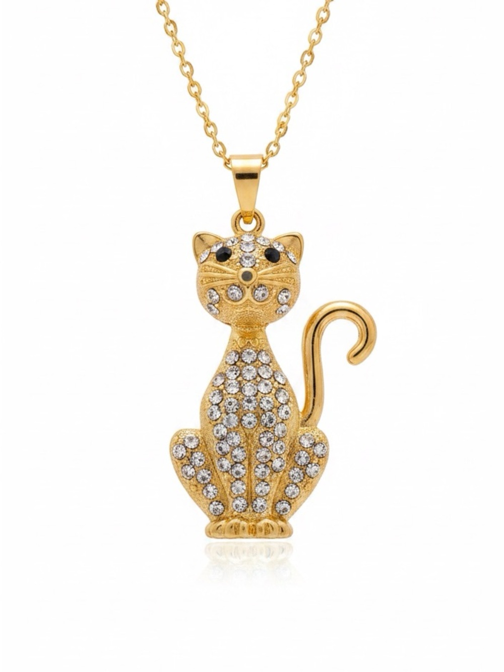 Betsey Johnson Glittering Gold Cat Pendant Necklace NWT
